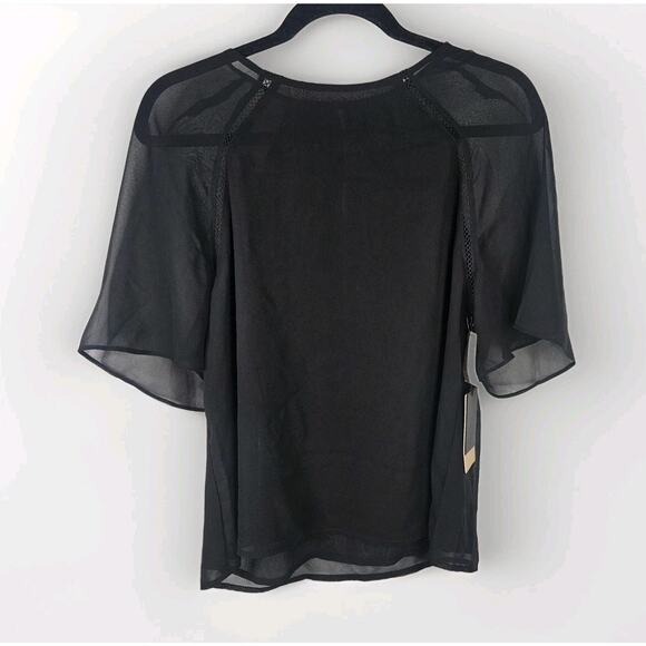 Halogen Top NWT Black Sheer Short Sleeve Crochet Trim Pullover Women's Size M - Picture 1 of 9